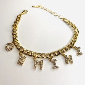 Gemini women jewelry charm Zodiac gold bracelet birthday adjustable size